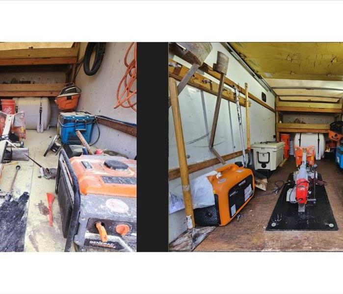 Before and after cleaning of the trailer.